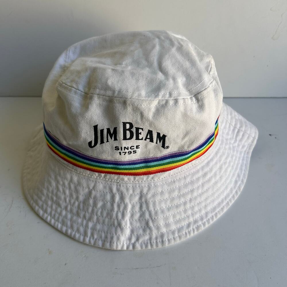 Jim Beam Rainbow Stripe White Bucket Hat Drink Smart Cotton